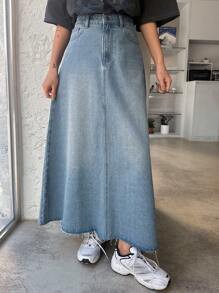 DAZY Women's Casual Washed Frayed Hem Denim Skirt