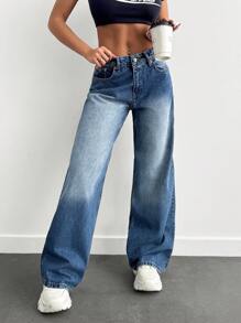 EURMUSE 100% Cotton SUPER LOW RISE WIDELEG CUT Y2K JEAN - Dark Wash - View 4