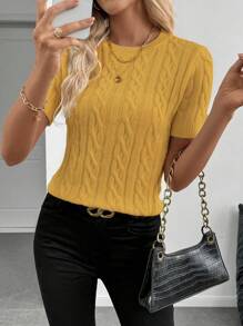 EMERY ROSE 潮流欧美秋冬博主同款别致3D扭绳装饰圆领针织衫 - 芥末黃 - 查看 6