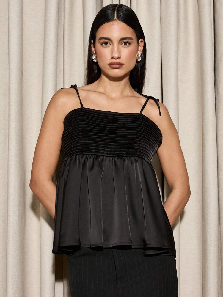 Pleated Babydoll Cami Top With Empire Waist