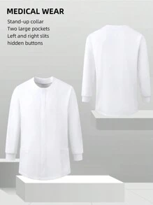 Manfinity Homme Men's Solid Color Long Sleeve Pocket Minimalist Design Medical Uniform Top