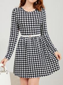 SHEIN 少女圣诞格子印花针织圆领毛衣裙