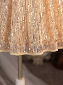 SHEIN Young Girl Elegant Sequins 3D Bow Bodycon Dress - Champagne - View 7