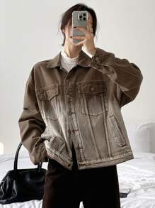 DAZY Women Ombre Denim Jacket And Outwear - Coffee Brown - View 4