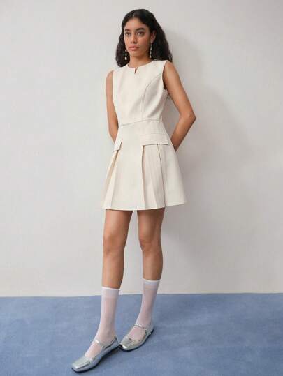 MOTF STUDIO FOLD PLEATED A LINE TANK DRESS