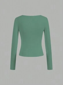 SHEIN Essnce 4pcs/Set Women Casual Square Neck Long Sleeve Solid Color Versatile T-Shirts, Suitable For Spring And Autumn - Multicolor - View 11