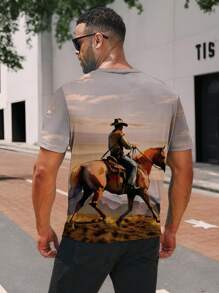 Manfinity LEGND Plus Size Heren Western Cowboy Print Korte Mouw T-shirt, Casual