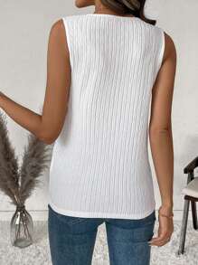 SHEIN LUNE Parte superior tipo tanque de mujer casual y suelta con cuello en V, de tela jacquard texturizada blanca, para primavera/verano