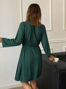 DAZY Minimalist Solid Color Knitted Robe With Tie Belt, Waist Cinching Loungewear