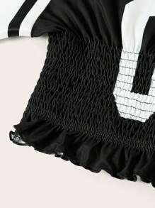 Coolane Tween 女童秋季 Y2K 运动数字图案足球球衣褶皱 T 恤 - 黑色 - 查看 9