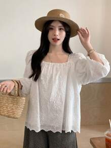 FRIFUL Blusa casual feminina de manga comprida e cor sólida, moda minimalista para uso diário, roupas de outono - Bege - Ver 1