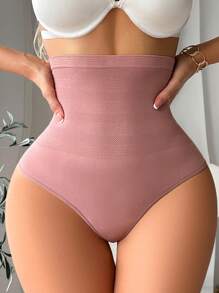 Women High Waist Shaping Underwear, Seamless Thong Style With Perforated Design, Soft & Comfortable Shapewear Pants - Redwood - View 4
