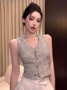 DAZY Women's Sleeveless Textured Button Work Vest Women Blazers