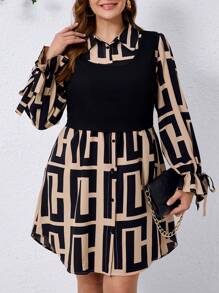 SHEIN Clasi Curvy Plus Size Women's Retro Long-Sleeved Butterfly Long Shirt + Black Knitted Vest Two-Piece Set, Going Out,Valentine's Day,Vacation Outfits Woman,Valentines,Valentine's Day,Lover,Valentines Clothes,Vintage Clothes Women,Old Money Style Women,Work Clothes Women