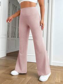 SHEIN EZwear Plus Size High Waist Flared Casual Pants, Daily Comfortable Wear