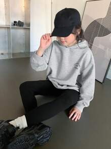DAZY 2件套少女秋季套装，返校服装连帽衫 - 灰色 - 查看 7