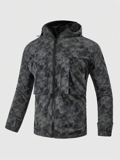 Street Life Men's Autumn Tie-Dye Pattern Long Sleeve Zipper Hooded Jacket With Dual Pockets