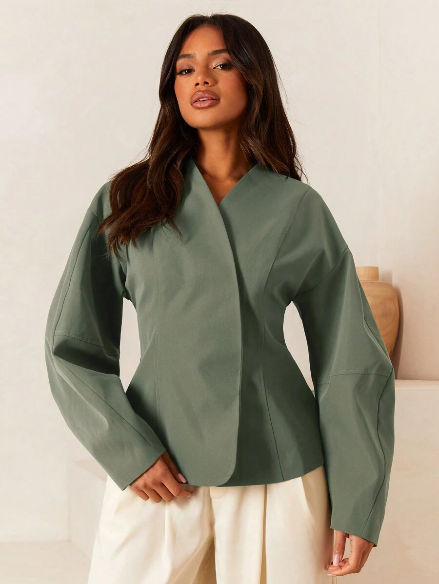 Athîral 女式纯色落肩长袖休闲夹克，秋冬 - 薄荷綠 - 查看 1