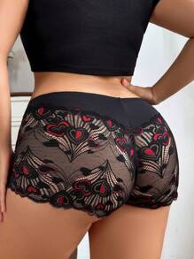 1 件女士加大码性感心形蕾丝内裤内衣 - 彩色 - 查看 2