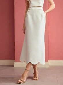 MOTF PREMIUM FLORAL PATCHED SCALLOP TRIM SKIRT - White - View 4