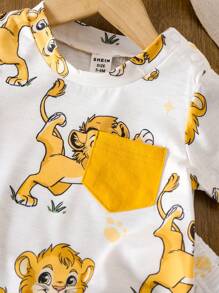 2 件装男女通用新生儿 - 1 岁男婴/女婴可爱狮子印花全身图案套装，适合宝宝在夏季各种场合穿着，让宝宝看起来更可爱 - 彩色 - 查看 8