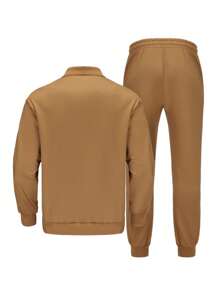 Manfinity Homme Conjunto casual de camisa de manga larga con botones delanteros estampados y pantalones para hombre