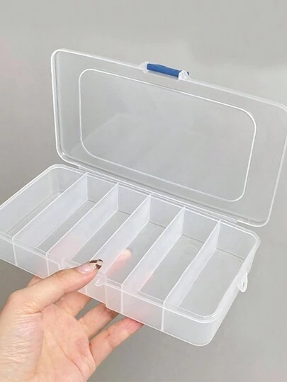 SHEIN 1pc 2size Transparent Multi-Grid Jewelry Box, Plastic Portable Multifunction Jewelry Storage Box For Household, Gift For Valentine's Day