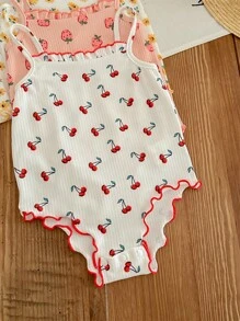 Set de 3 piezas de pelele con estampado floral diminuto para bebé recién nacida para el verano