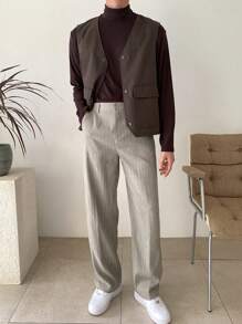 DAZY Men's Casual Versatile Simple Striped Straight Leg Pants Fall,Winter - Khaki - View 7