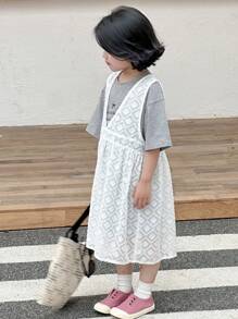 DAZY 2 件套：短袖少女图案上衣和无袖镂空修身连衣裙，女童夏季服装 - 白色 - 查看 5