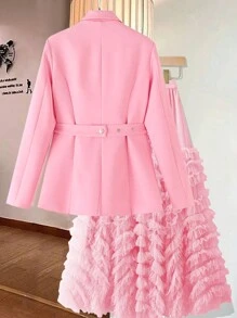 Franclia 1 Women's Casual & Elegant Blazer Jacket With Waist Belt & Butterfly Decor