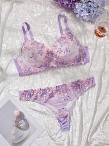 2pcs/Set Women Plus Size Pink Lingerie Set, Lift