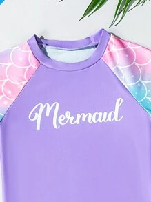 Sparklyn Đồ bơi Tankini hai mảnh cho bé gái, đồ bơi hai mảnh thiết kế nàng tiên cá có áo tay ngắn và quần ngắn - Nhiều màu - Xem 3