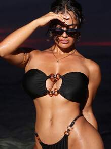 Swim SXY Women Beach Tank Top With Adjustable Shoulder Straps, Hollow Design, Amber Buckle, Padded For Summer Beach Vacation