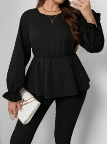 SHEIN Frenchy Plus Size Color Block Long Sleeve Casual Shirt, Everyday Wear