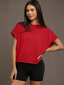 SHEIN Essnce Women Round Neck Plain Backless Casual Daily Spring And Summer Short-Sleeved T-Shirt