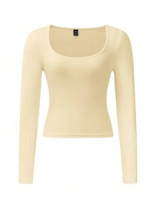 Chiquease Women's Sexy Square Neck Long Sleeve Crop Top, Cute Summer Top
