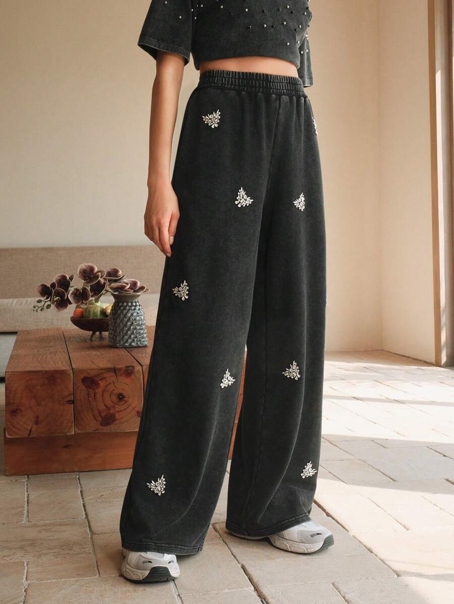 Anewsta Calças Pantalona Pretas de Alta Qualidade, Tricotadas, Lavadas com Areia, Pesadas e Forradas para Outono/Inverno