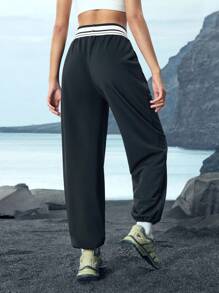 In My Nature Damen einfarbige Patchwork Schnürung mit Tasche Einfache Lässig Outdoor Hose - Schwarz - Übersicht 2