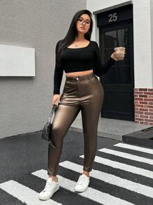 SHEIN EZwear Pantalones de corte lápiz de talla grande para mujeres, pantalones casuales simples y de moda para uso diario, ropa de invierno para mujeres