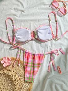 Swim Mod Conjunto de bikini de dos piezas de ropa de playa para primavera de mujer, de tela con estampado único, con doble tira y lazo, para fiesta en la playa, en colores variados - Multicolor - Ver 2
