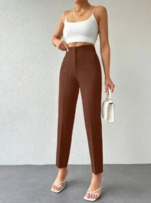 EURMUSE Frenchy Solid Colored Ruched Tapered Pants - Chocolate Brown - View 5