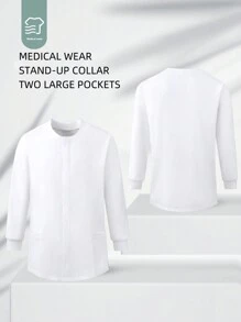Manfinity Homme Men's Solid Color Long Sleeve Pocket Minimalist Design Medical Uniform Top