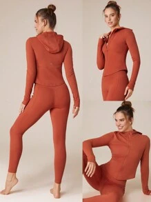 GLOWMODE Chill Flex 抓绒保暖塑身修身弧形下摆短款连帽上衣夹克日常休闲 - 黏土紅 - 查看 9