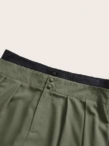 Elaquor 2 Pcs/Set Plus Size Women's Solid Color Pleated Wide Leg Casual Pants, Trousers, Button, Zipper Elastic Back Waist Office For Women Spring Fall - Olive Green - View 11