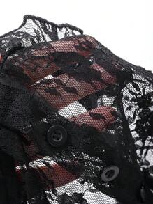 DAZY 女式纯色简约休闲蕾丝露背短款上衣节日舞会礼服透明