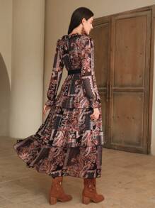 Anewsta Elegant Floral Print Loose Waist Dress For Women