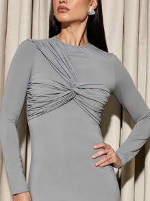 AiiRZ Twist Panel Detail Long Sleeve Maxi Dress - Grey - View 3