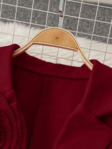 SHEIN LUNE Thickened Solid Color Jacket With Oversized Floral Decoration Lapel - Burgundy - View 4