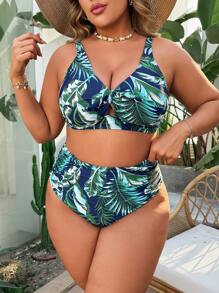 Swim Lushoire 夏季大码女式两件套花卉印花分体宽肩带性感泳装高腰三角内裤简约泳装 - 彩色 - 查看 5